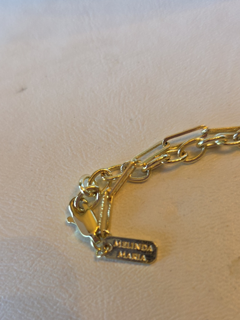 Melinda Maria Gold Paperclip 18inNecklace with Diamond Simulant Teardrop Pendant - Picture 4 of 4